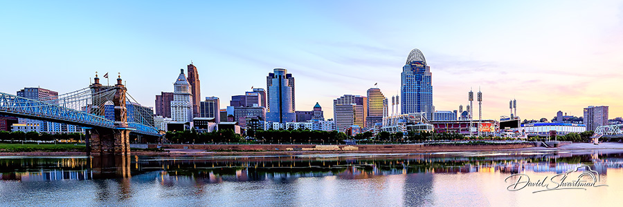 Cincinnati skyline view from the north banks of the Ohio River in the morning - Cincinnati, Ohio, USA., Cincinnati, Ohio