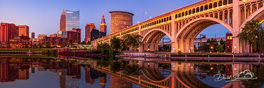 Cleveland Skyline and Detroit-Superior Bridge at Twilight, Cleveland, Ohio, USA, Cleveland, Ohio