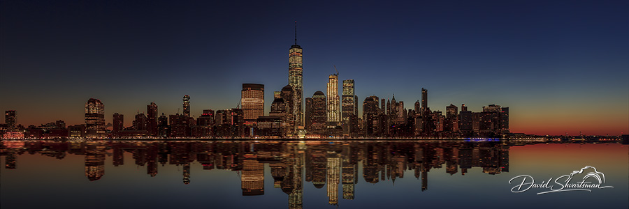 New York City skyline panorama and One World Trade Center at Sunrise., New York, New York